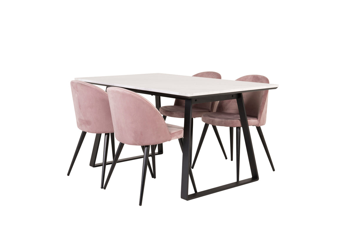 Rectangular Dining Table 75 x 140 x 90 Black + Dining Chair 2-pack Dusty Pink
