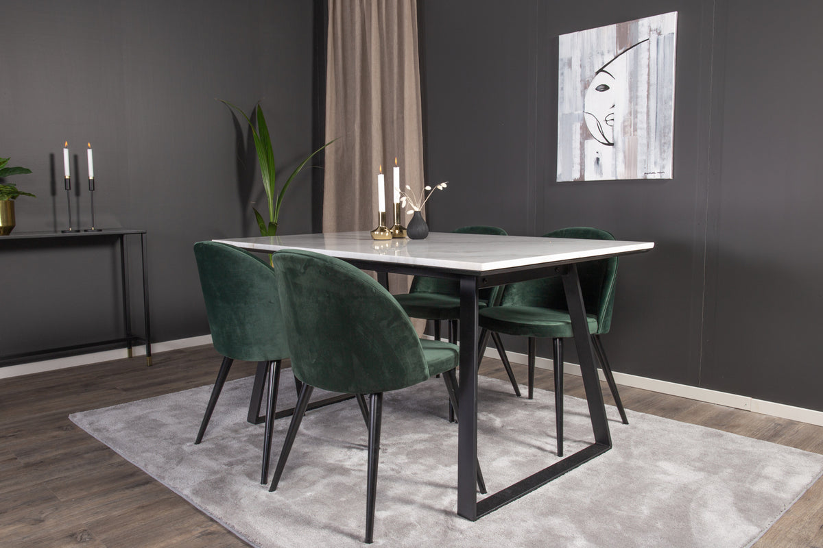 Rectangular Dining Table 75 x 140 x 90 Black + Dining Chair 2-pack Green