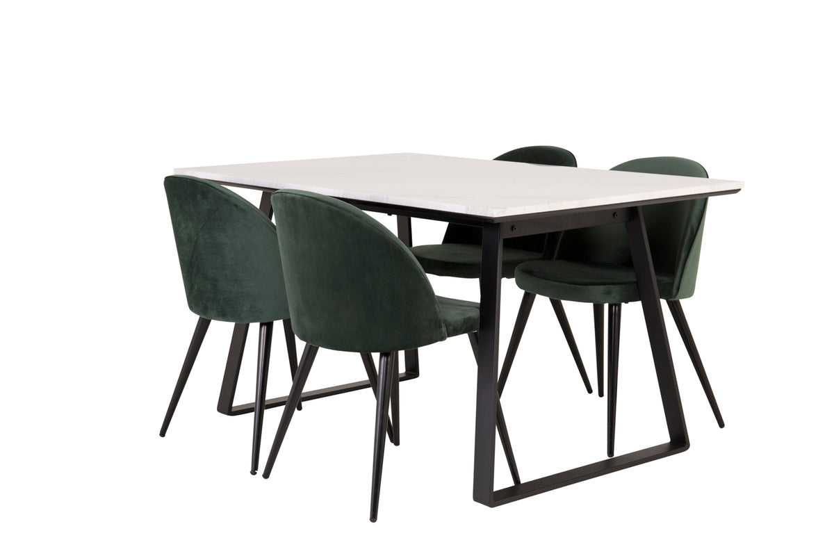 Rectangular Dining Table 75 x 140 x 90 Black + Dining Chair 2-pack Green