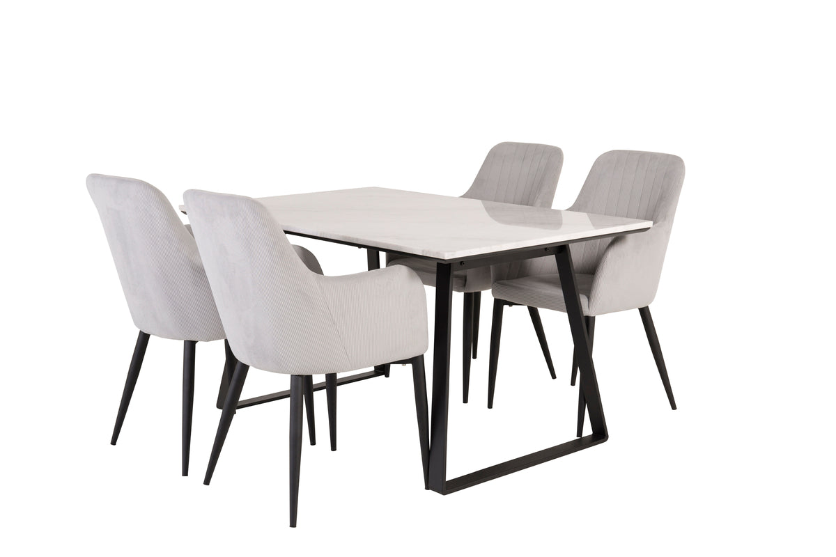 Dining Chair 2-pack Light Grey + Rectangular Dining Table 75 x 140 x 90 Black