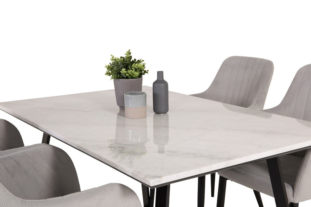 Dining Chair 2-pack Light Grey + Rectangular Dining Table 75 x 140 x 90 Black