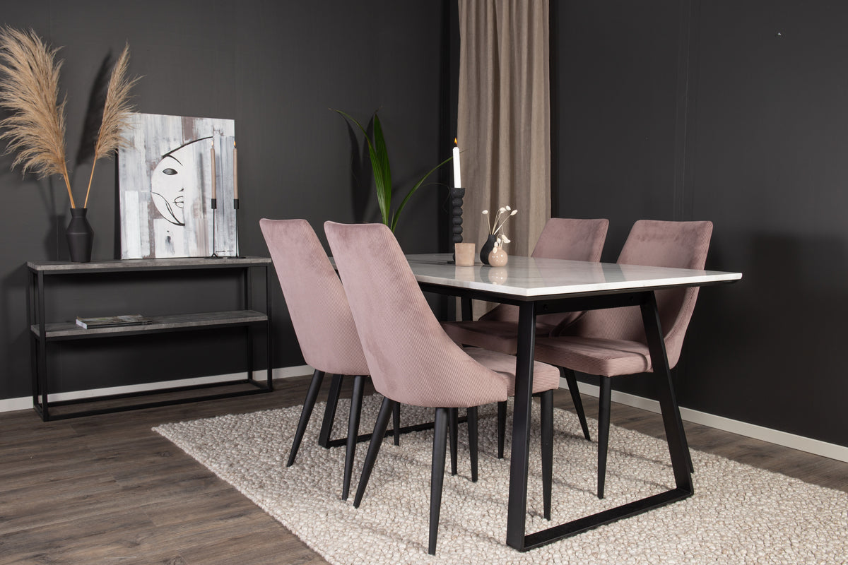 Dining Chair 2-pack Dusty Pink + Rectangular Dining Table 75 x 140 x 90 Black