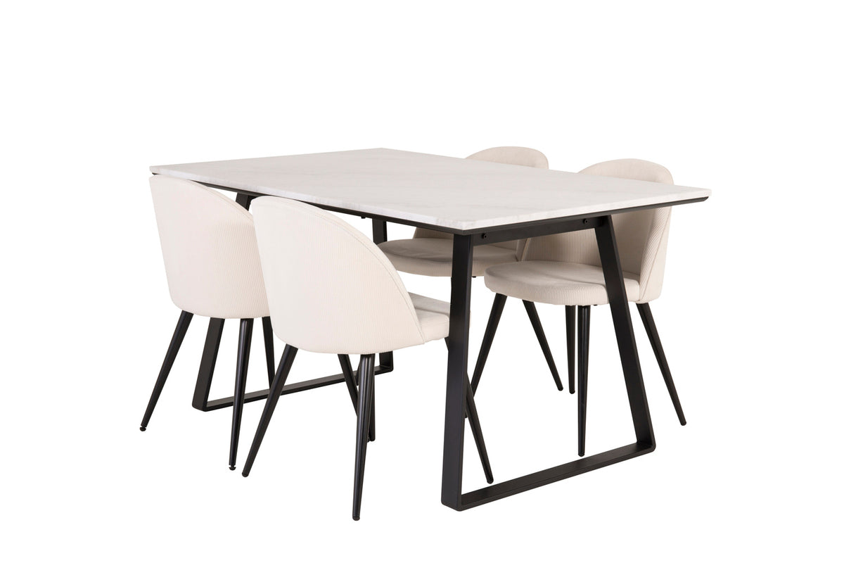 Rectangular Dining Table 75 x 140 x 90 Black + Dining Chair 2-pack Cream