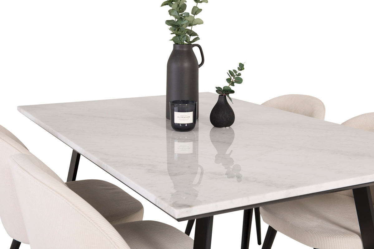 Rectangular Dining Table 75 x 140 x 90 Black + Dining Chair 2-pack Cream