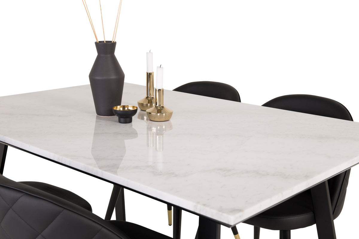 Rectangular Dining Table 75 x 140 x 90 Black + Dining Chair 2-pack Black