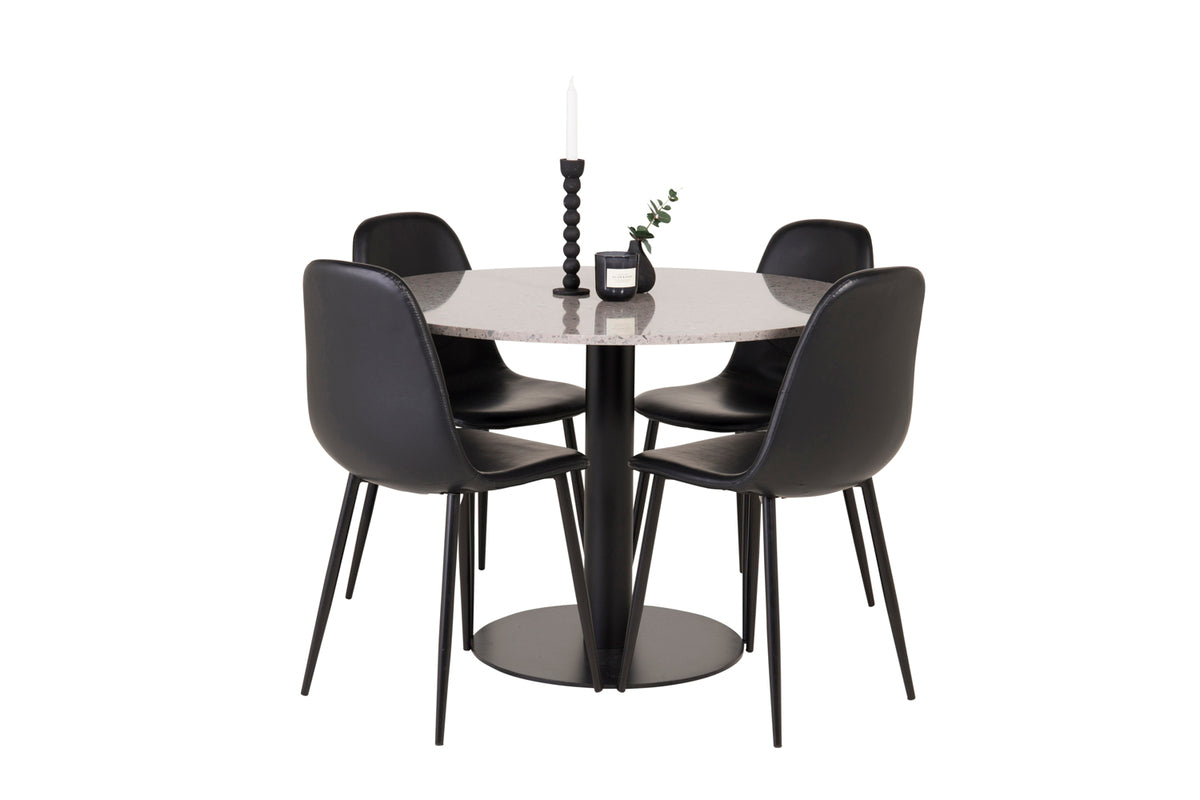 Round Dining Table ø106 Grey + Dining Chair 2-pack Black