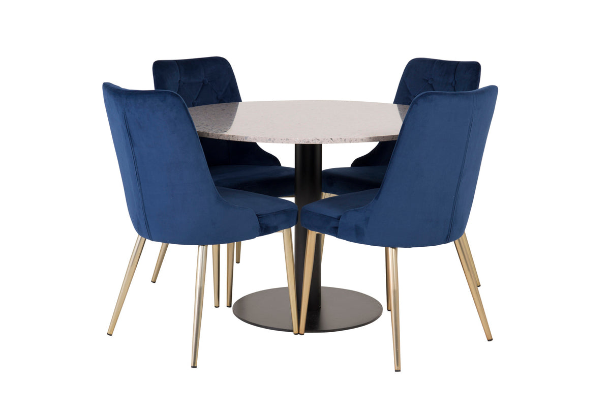 Round Dining Table ø106 Grey + Dining Chair 2-pack Blue