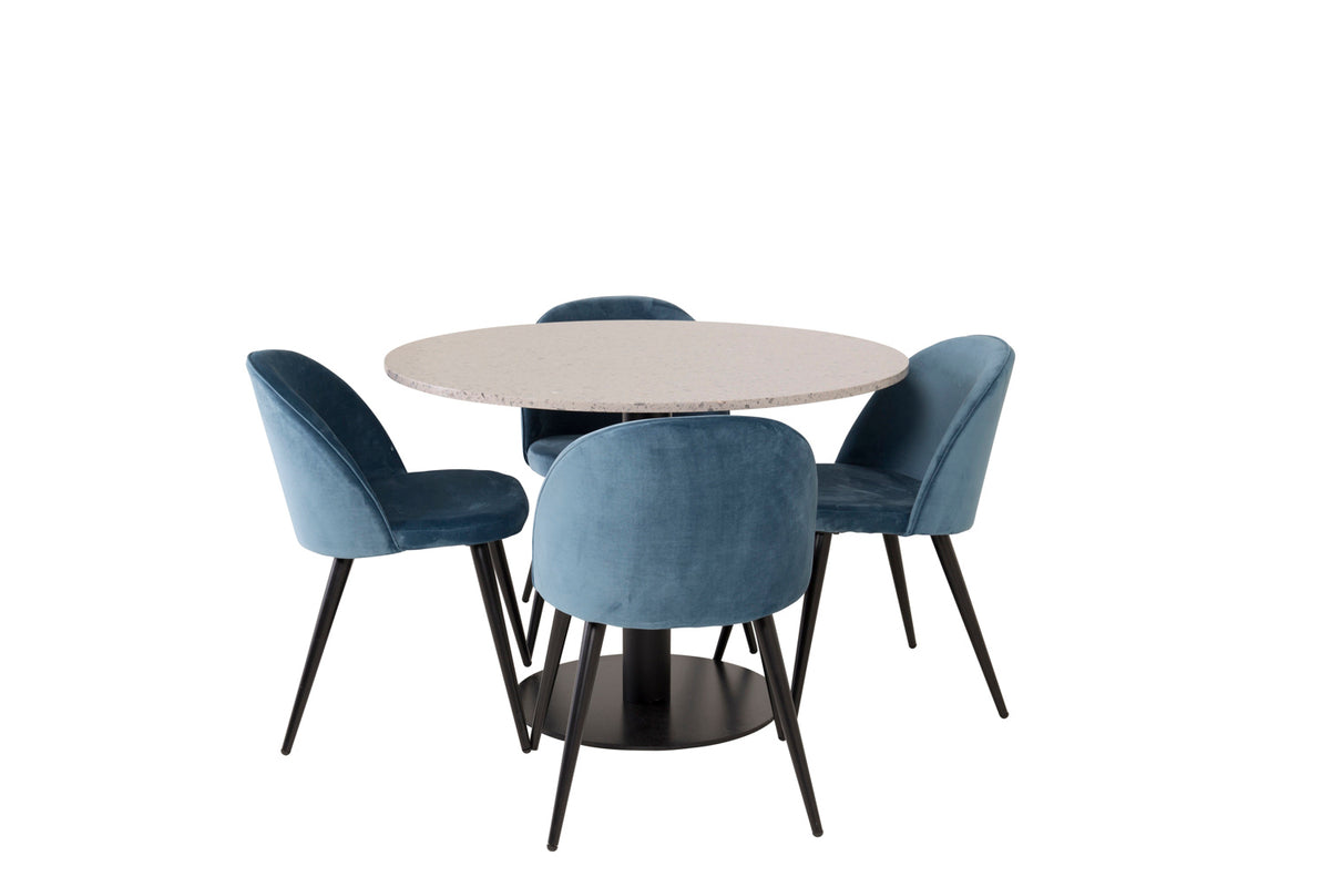 Round Dining Table ø106 Grey + Dining Chair 2-pack Blue