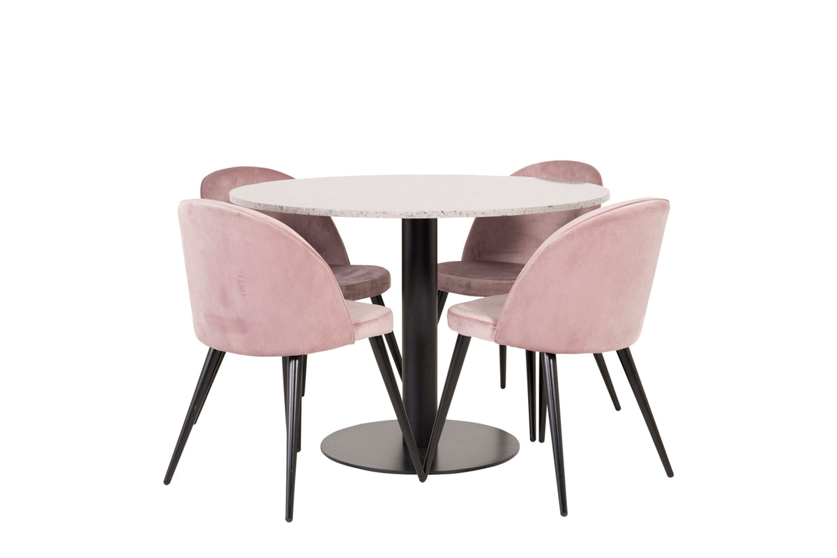 Round Dining Table ø106 Grey + Dining Chair 2-pack Dusty Pink