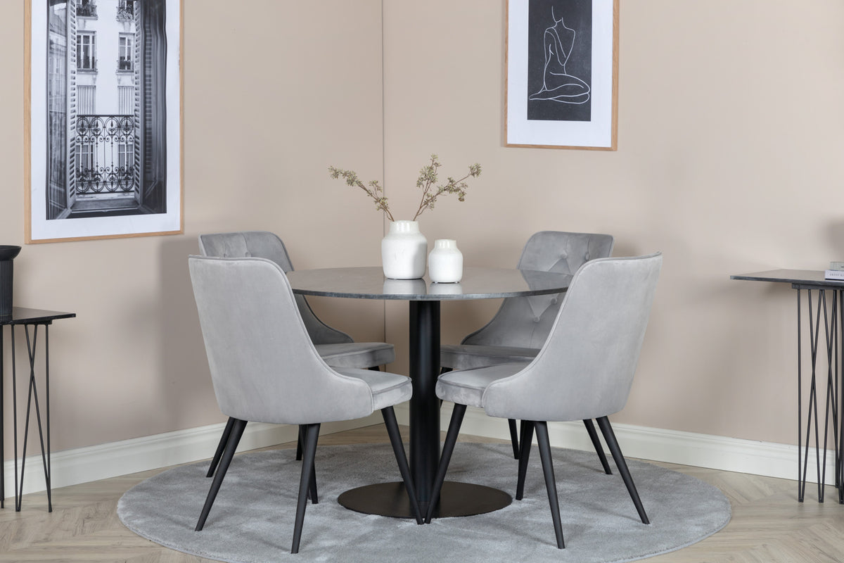 Round Dining Table ø106 Dark Grey + Dining Chair 2-pack Light Grey