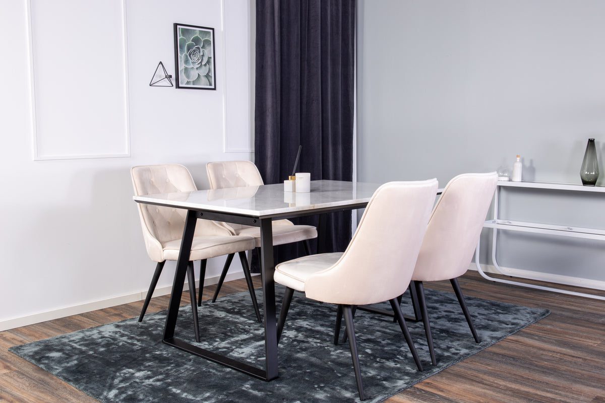 Rectangular Dining Table 75 x 140 x 90 Black + Dining Chair 2-pack Beige