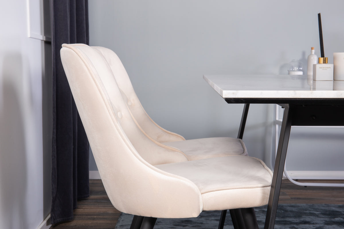 Rectangular Dining Table 75 x 140 x 90 Black + Dining Chair 2-pack Beige