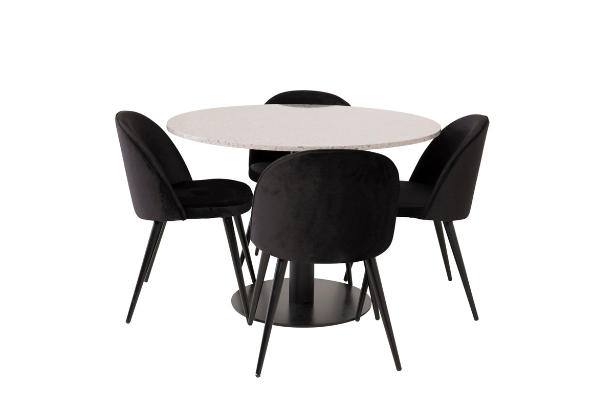 Round Dining Table ø106 Grey + Dining Chair 2-pack Black