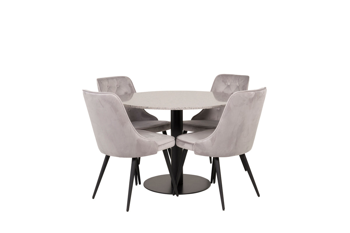 Round Dining Table ø106 Grey + Dining Chair 2-pack Light Grey