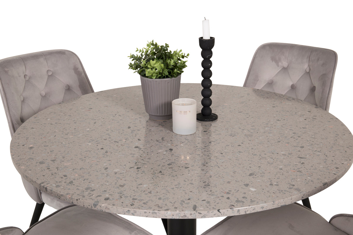 Round Dining Table ø106 Grey + Dining Chair 2-pack Light Grey