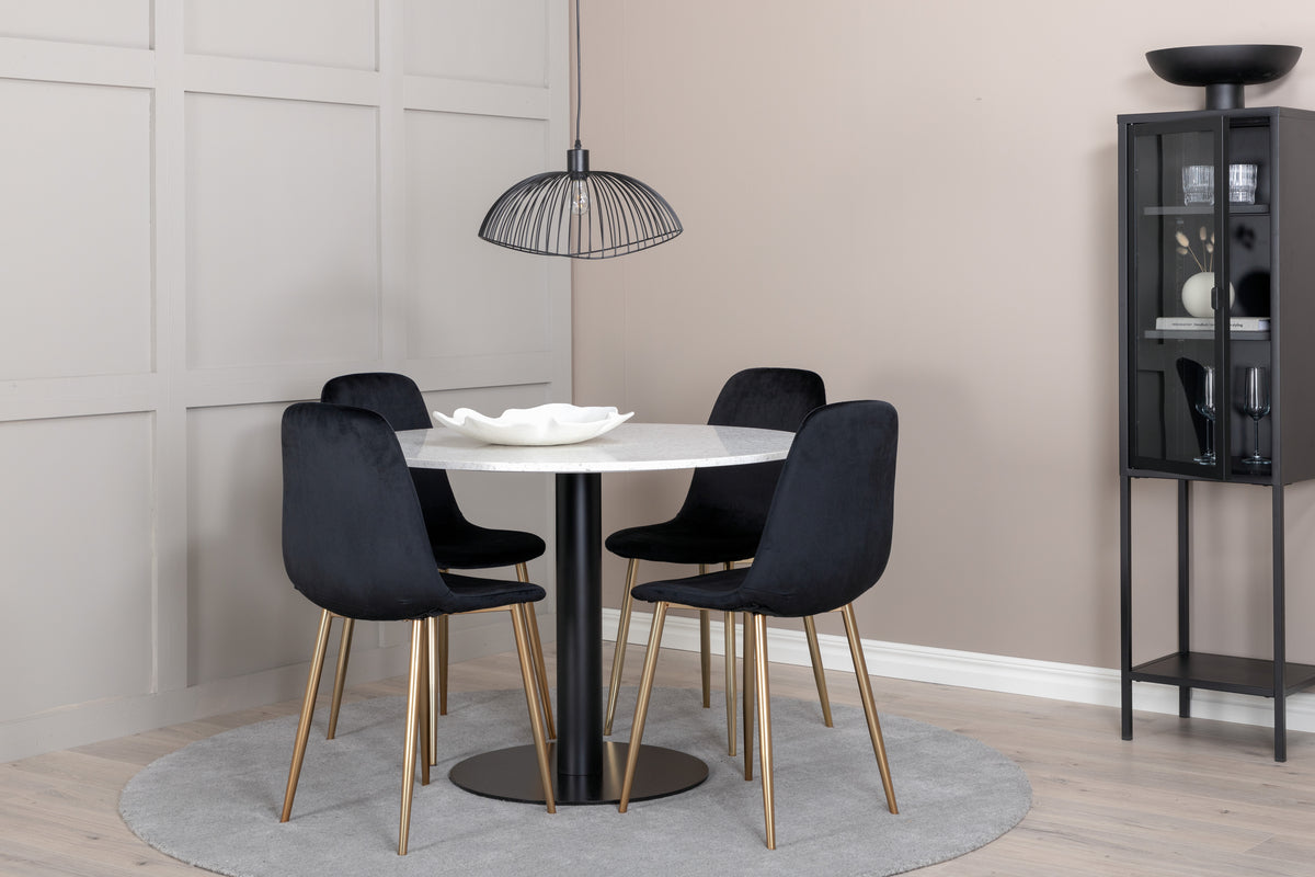 Round Dining Table ø106 White + Dining Chair 2-pack Black