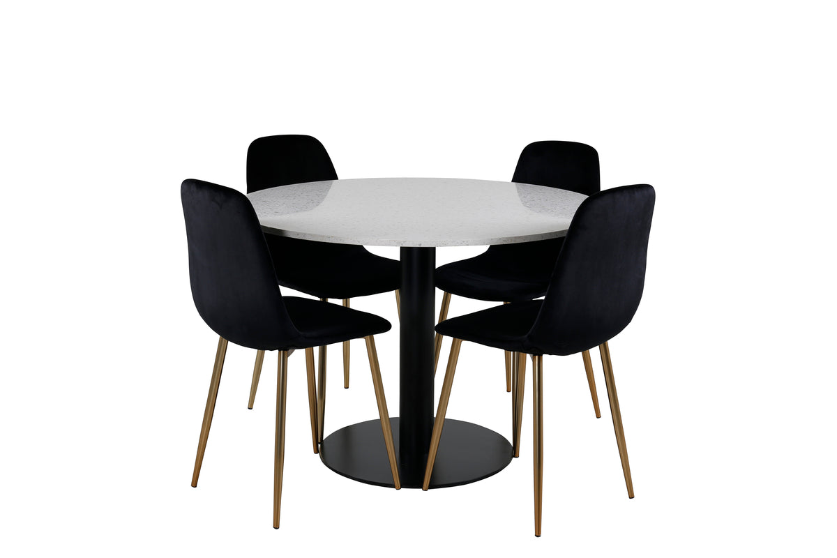 Round Dining Table ø106 White + Dining Chair 2-pack Black