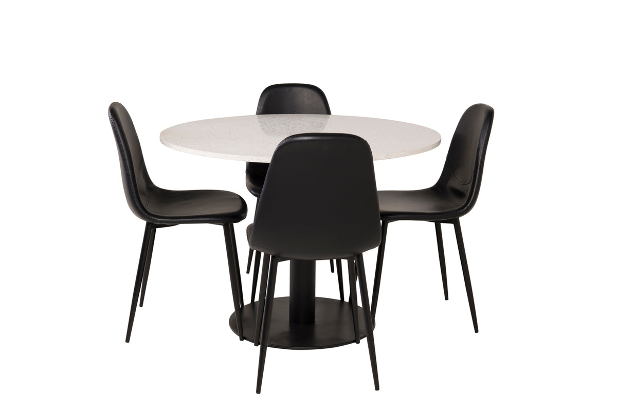Round Dining Table ø106 White + Dining Chair 2-pack Black