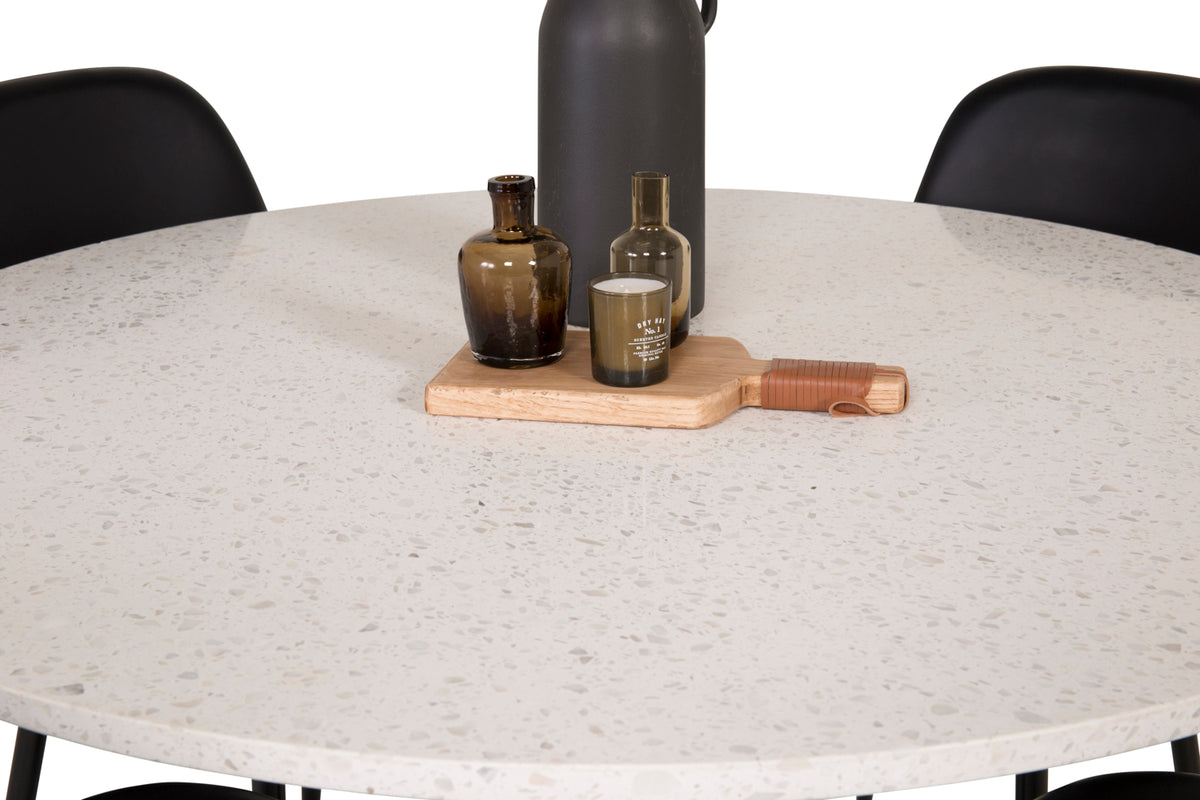 Round Dining Table ø106 White + Dining Chair 2-pack Black