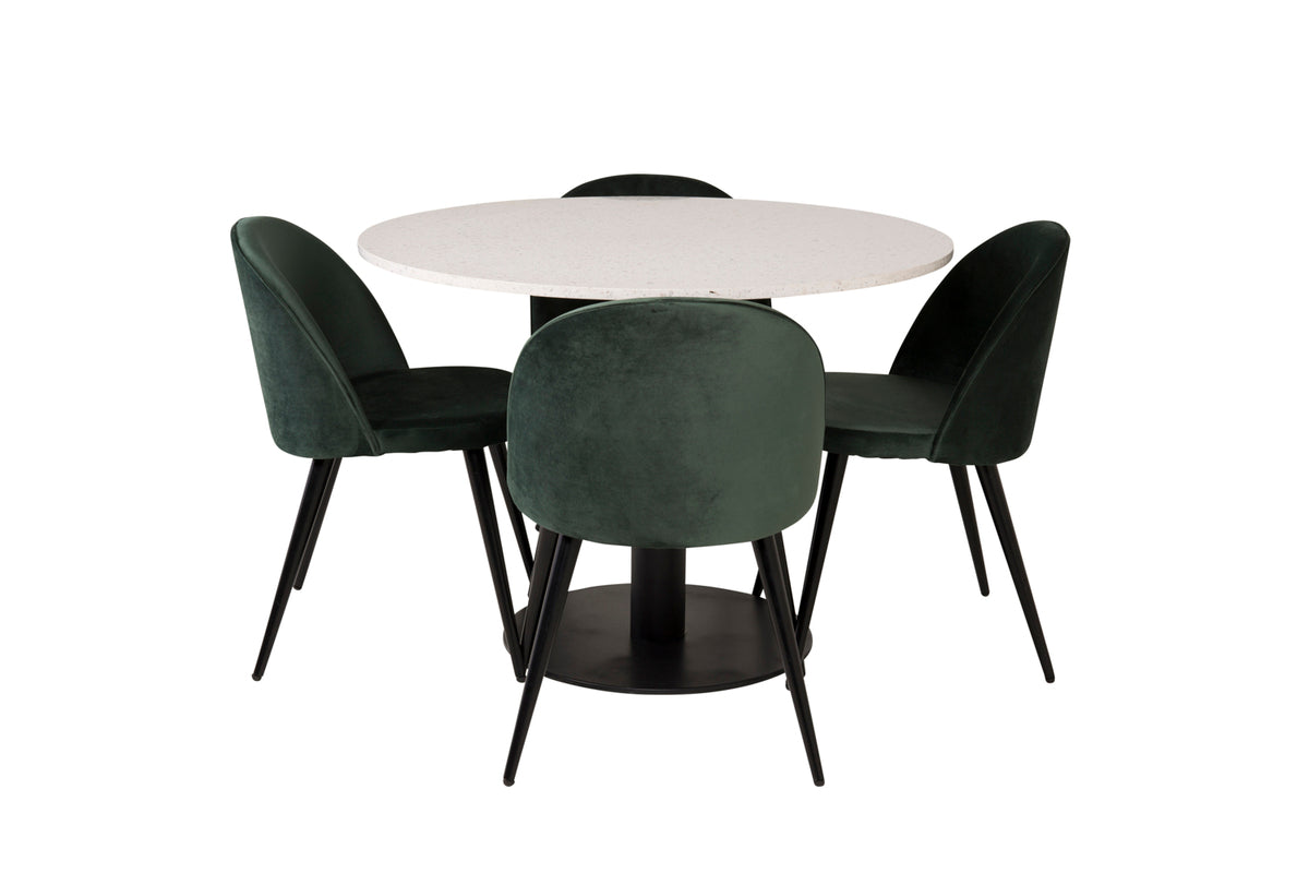 Round Dining Table ø106 White + Dining Chair 2-pack Green