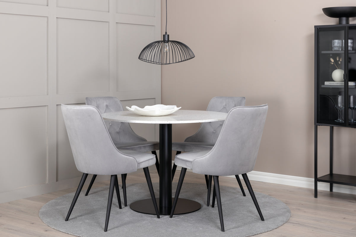 Round Dining Table ø106 White + Dining Chair 2-pack Light Grey