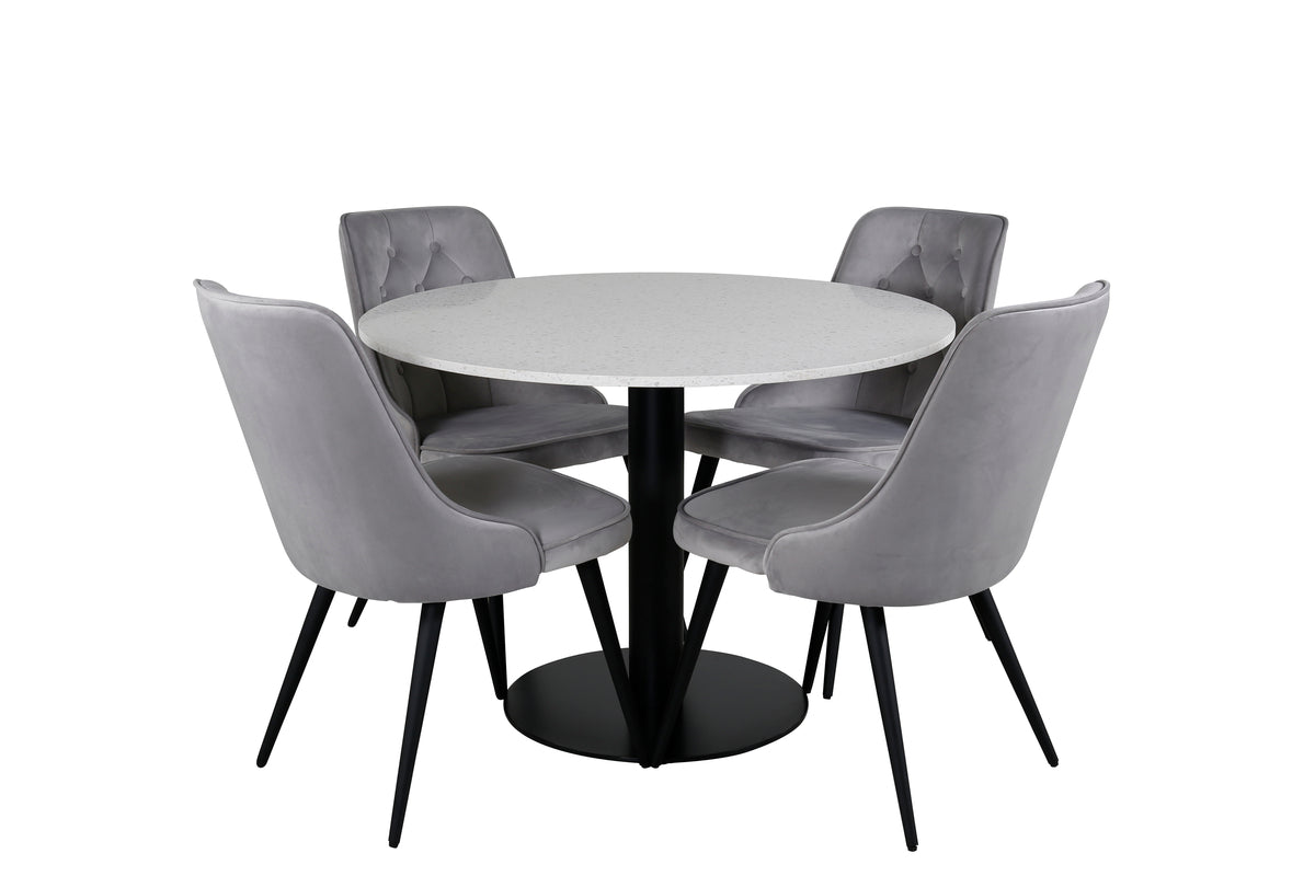 Round Dining Table ø106 White + Dining Chair 2-pack Light Grey