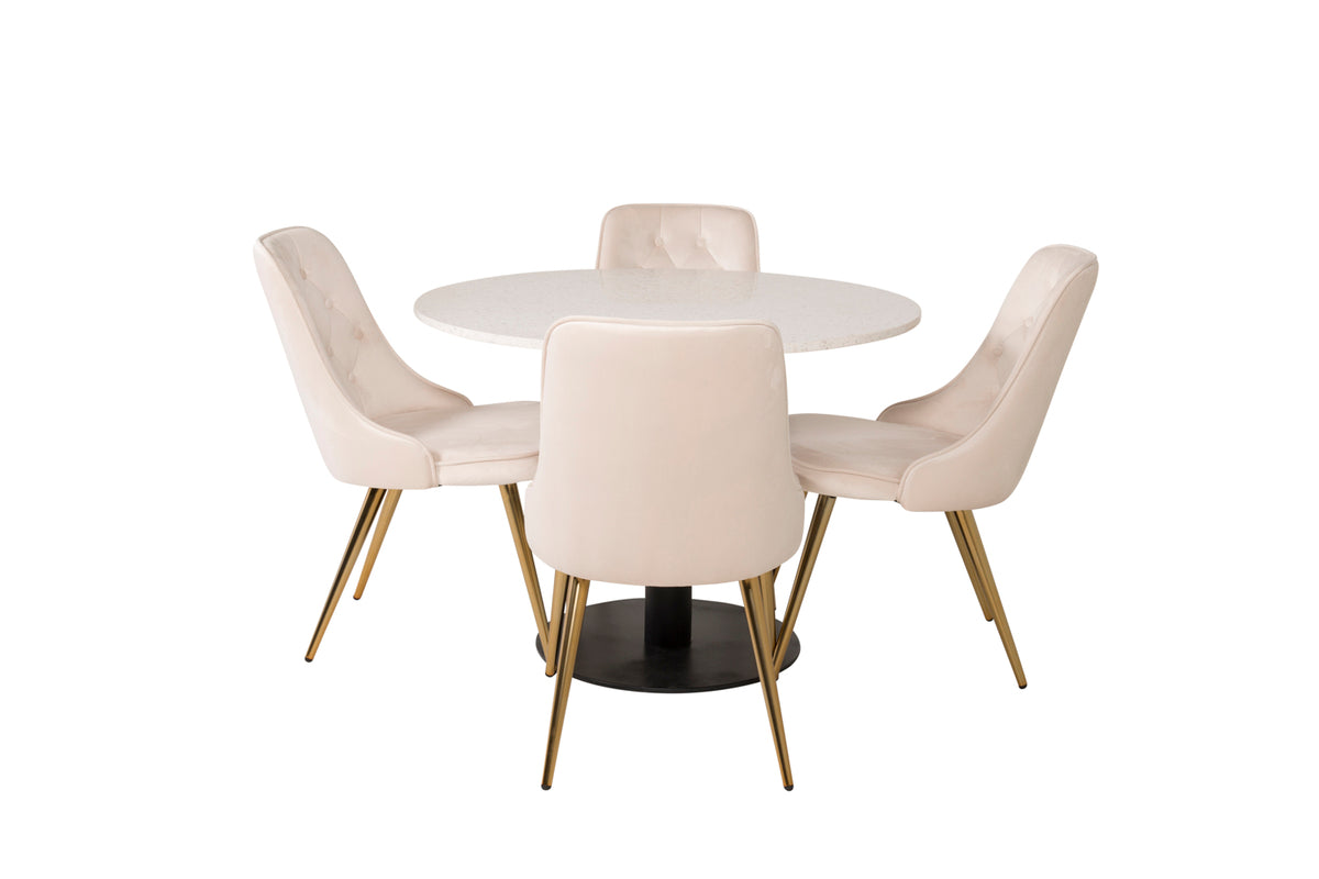 Round Dining Table ø106 White + Dining Chair 2-pack Beige