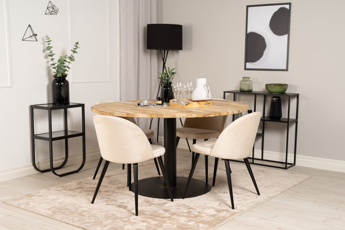 Round Dining Table ø140 Nature + Dining Chair 2-pack Beige