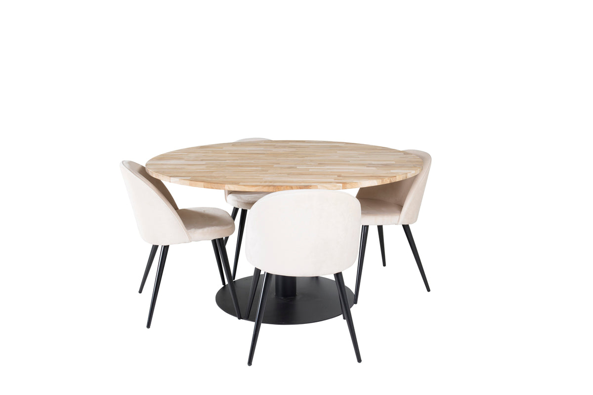 Round Dining Table ø140 Nature + Dining Chair 2-pack Beige