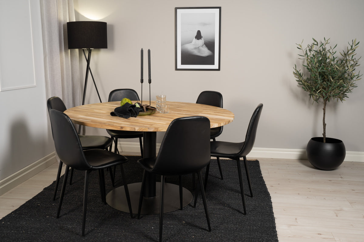 Round Dining Table ø140 Nature + Dining Chair 2-pack Black