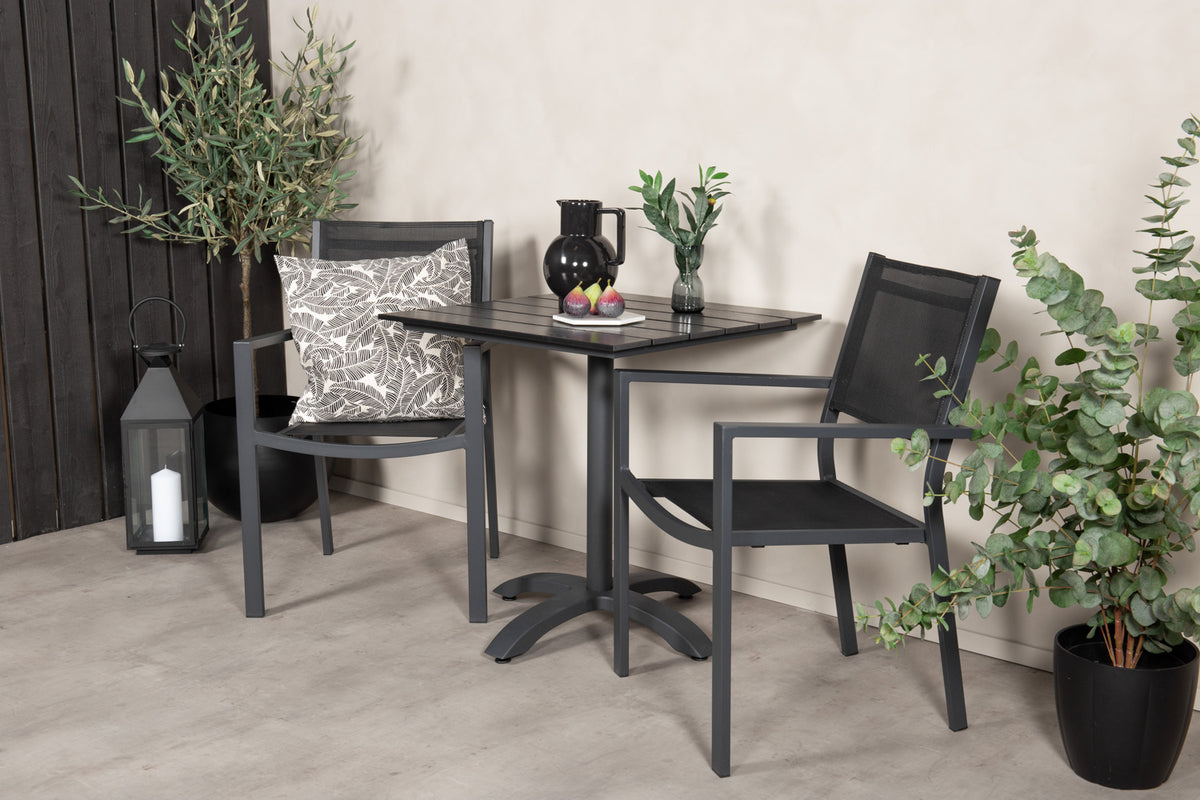 Cafe Table 74 x 70 x 70 Black + Dining Chair Black