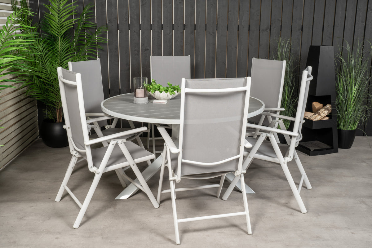 Round Dining Table ø140 White + Position Chair 2-pack Grey