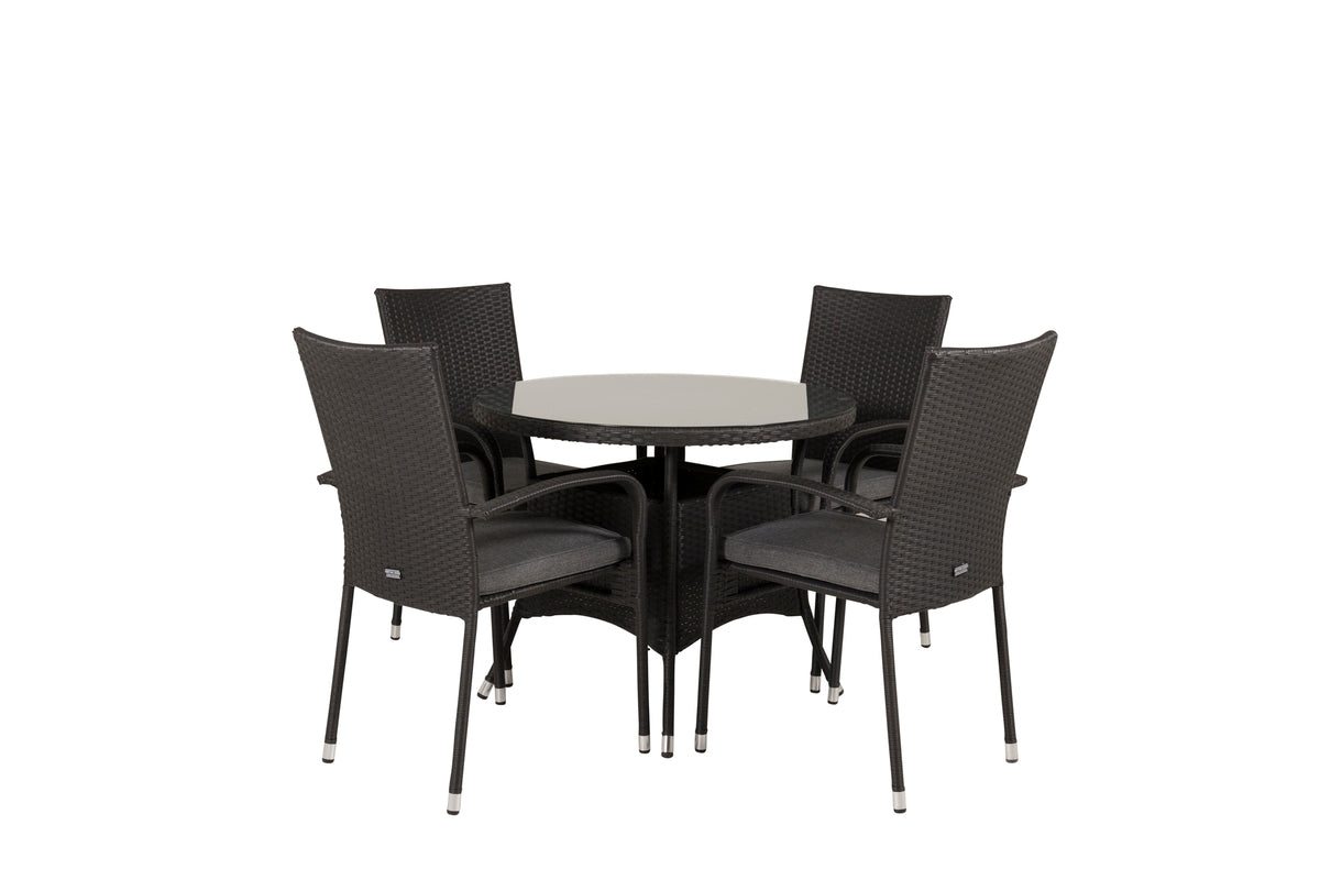 Cafe Table ø90 Black + Dining Chair 2-pack Black