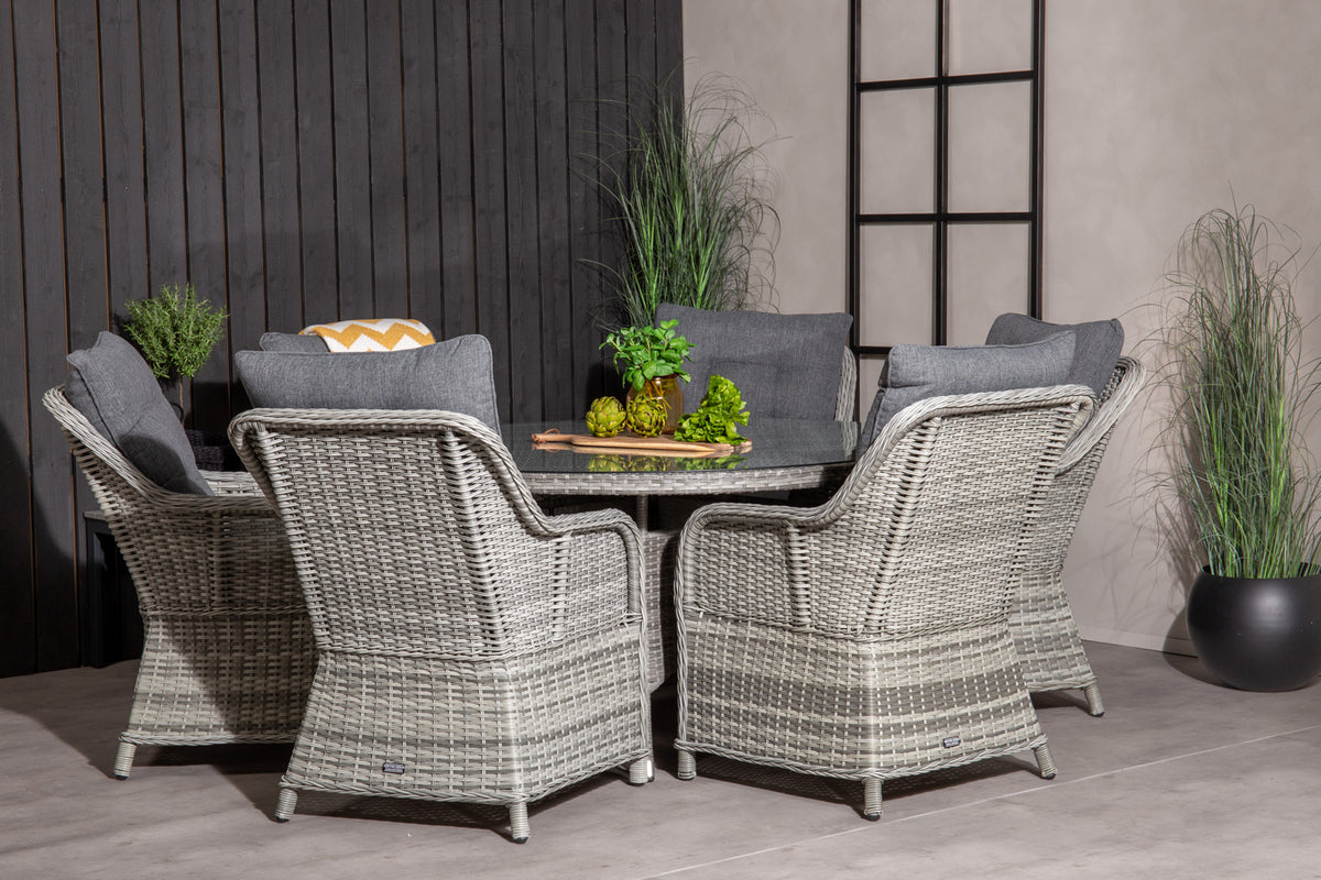 Round Dining Table ø150 Grey + Dining Chair 2-pack Grey