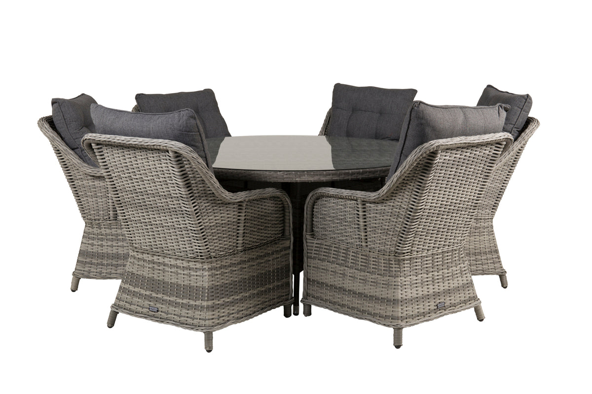 Round Dining Table ø150 Grey + Dining Chair 2-pack Grey