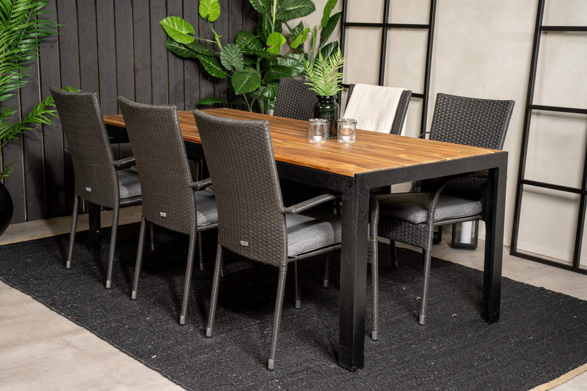 Dining Chair 2-pack Black + Rectangular Dining Table 75 x 205 x 90 Nature