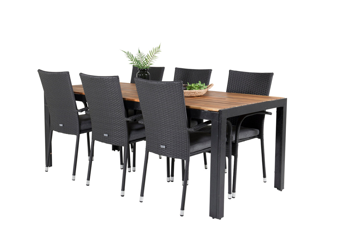 Dining Chair 2-pack Black + Rectangular Dining Table 75 x 205 x 90 Nature