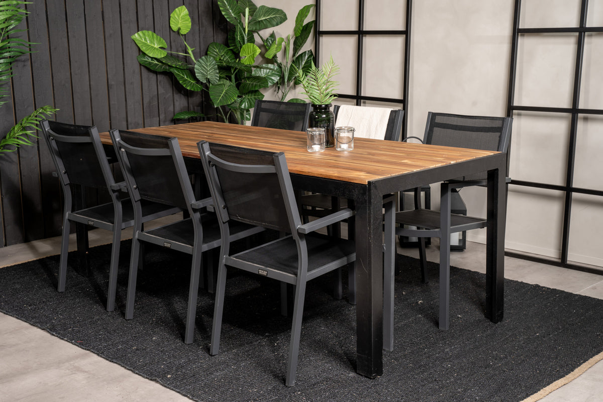 Dining Chair Black + Rectangular Dining Table 75 x 205 x 90 Nature