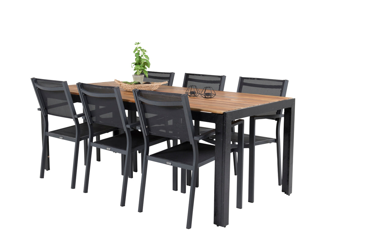 Dining Chair Black + Rectangular Dining Table 75 x 205 x 90 Nature