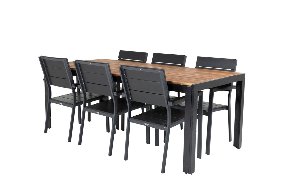 Dining Chair 2-pack Black + Rectangular Dining Table 75 x 205 x 90 Nature