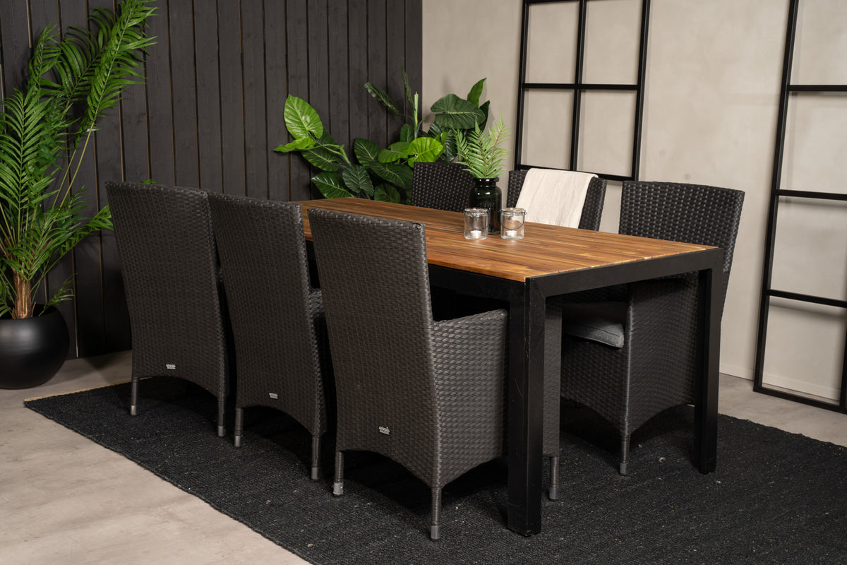 Dining Chair 2-pack Black + Rectangular Dining Table 75 x 205 x 90 Nature