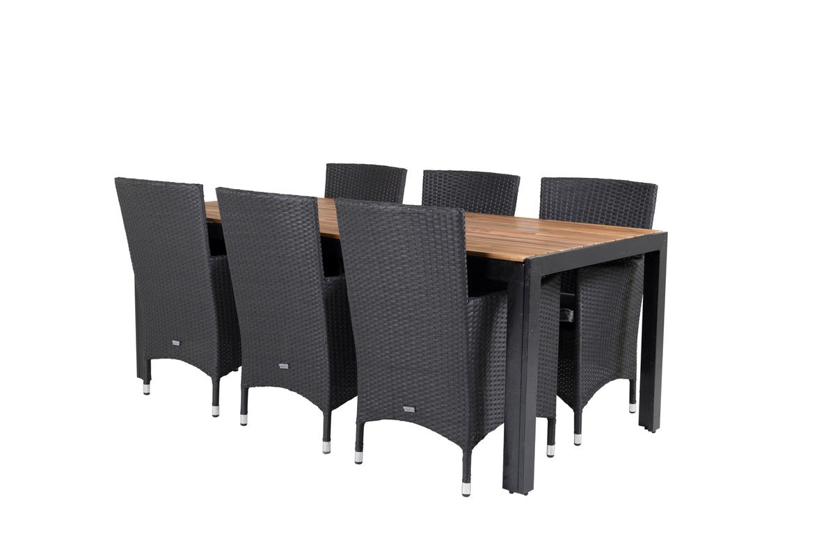 Dining Chair 2-pack Black + Rectangular Dining Table 75 x 205 x 90 Nature