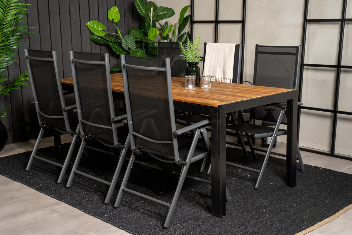 Position Chair 2-pack Black + Rectangular Dining Table 75 x 205 x 90 Nature