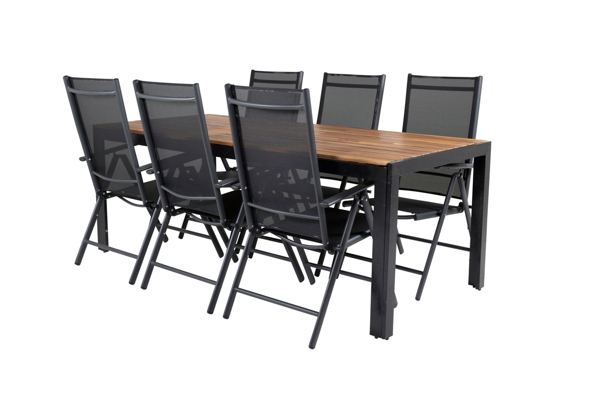 Position Chair 2-pack Black + Rectangular Dining Table 75 x 205 x 90 Nature