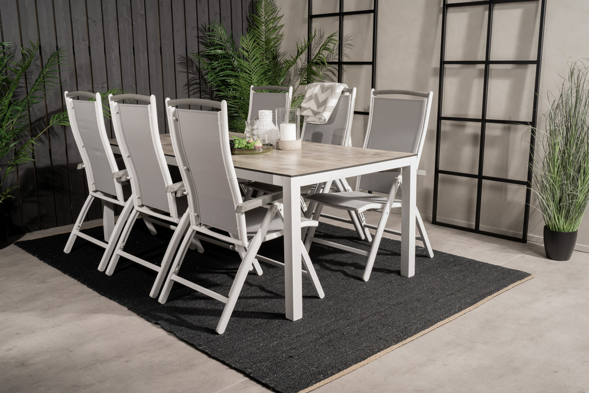 Position Chair 2-pack White + Rectangular Dining Table 75 x 205 x 100 Grey