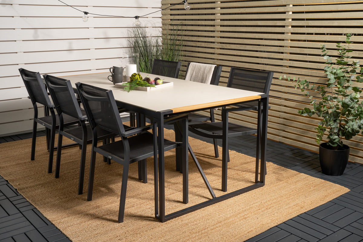 Dining Chair Black + Rectangular Dining Table 75 x 200 x 100 Grey