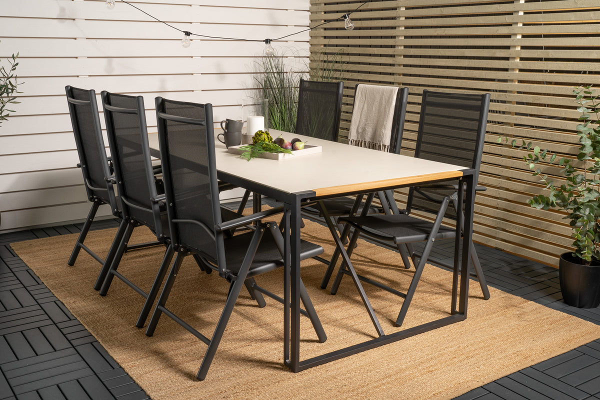 Position Chair 2-pack Black + Rectangular Dining Table 75 x 200 x 100 Grey