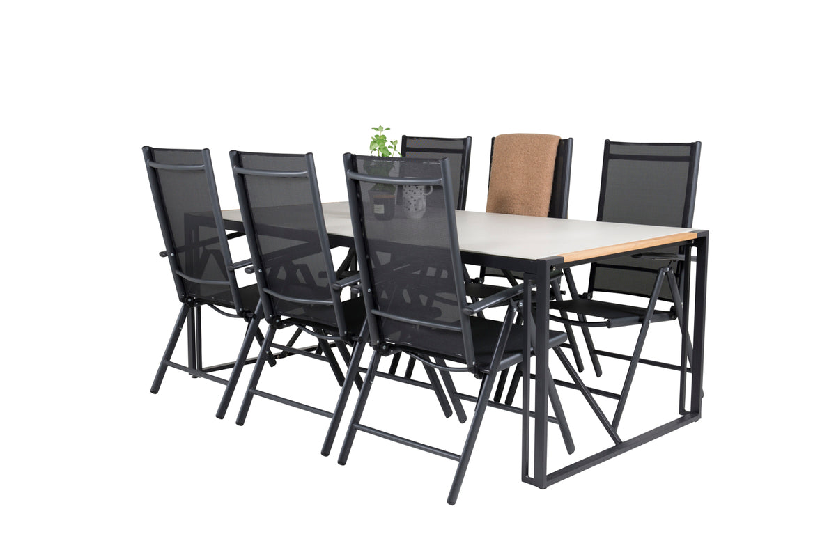 Position Chair 2-pack Black + Rectangular Dining Table 75 x 200 x 100 Grey