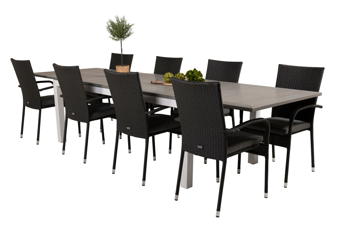 Rectangular Dining Table 74 x 224 x 90 Grey + Dining Chair 2-pack Black