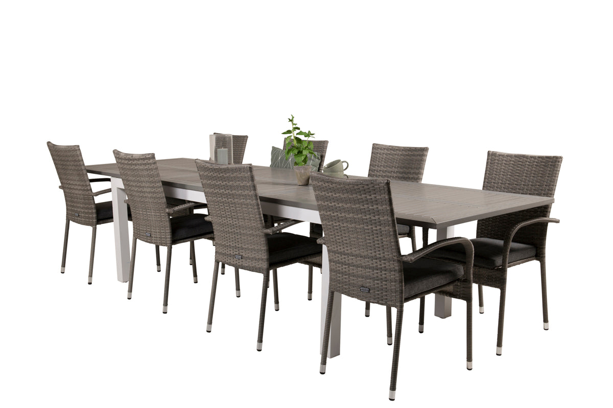 Rectangular Dining Table 74 x 224 x 90 Grey + Dining Chair 2-pack Grey